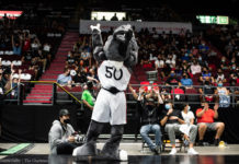 Blackjacks dominate Rattlers, improve to 4-8 with a record-setting win A photo of Ottawa BlackJacks mascot attempting to hype-up the crowd.