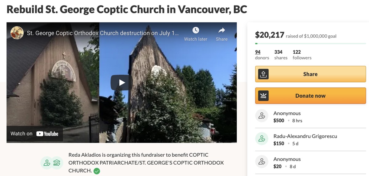 Screenshot of GoFundMe page that members from St. George Coptic Orthodox Church set up. [Screengrab from St. George Coptic Orthodox Church] 