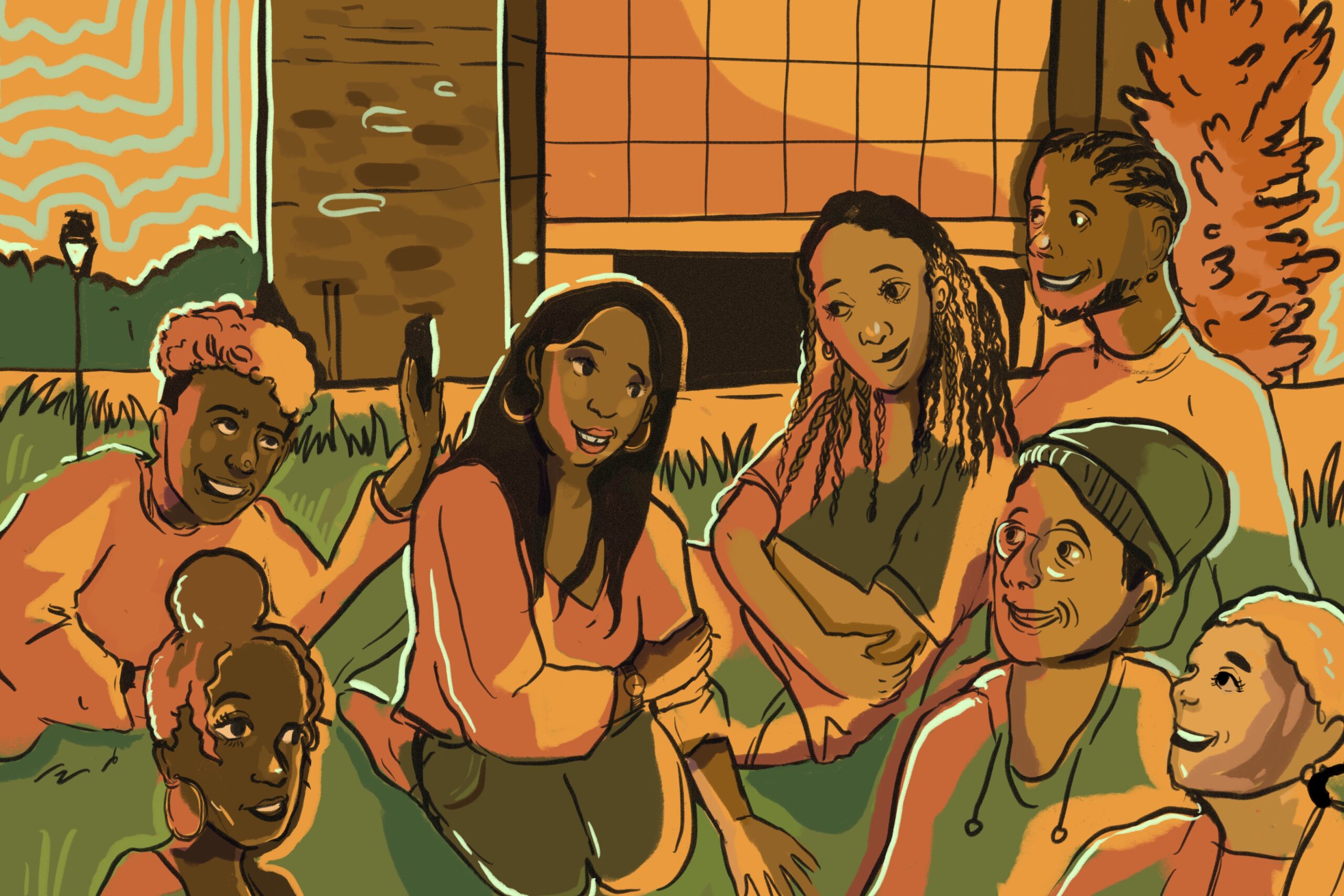 A group of Black students smiling and talking.