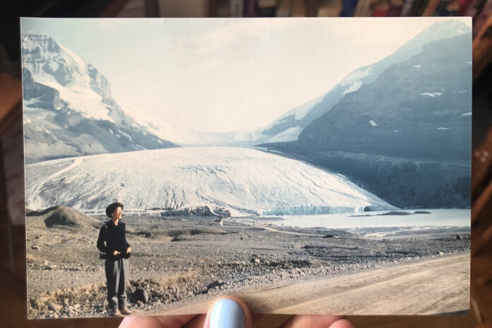 Janet Hopwell at the Athabasca Glacier in Jasper, Alta., during 1958.