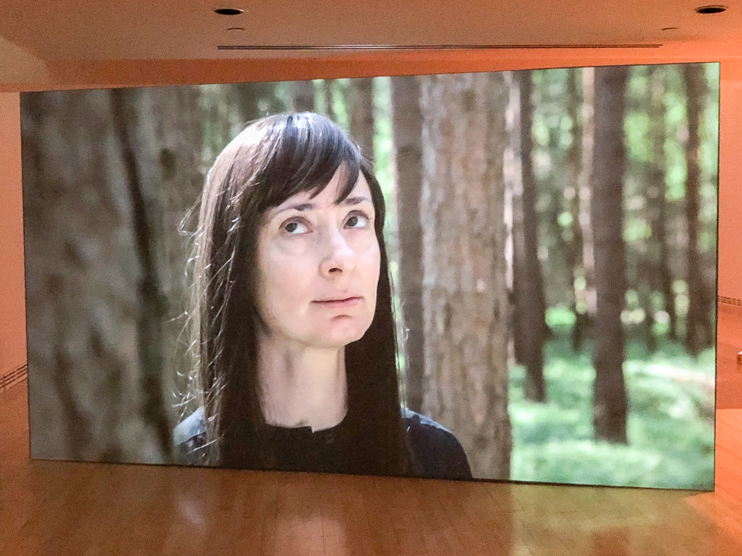 THREE SONGS, a film art exhibit, is projected onto a large screen.
