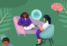 Duelling pandemics: The experience of young people of colour with anxiety disorders during COVID-19 A graphic of two racialized women in a therapy session