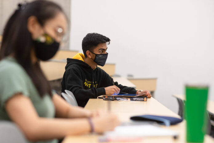 Masked students at the University of Waterloo