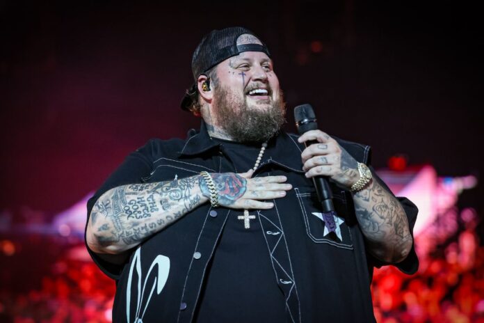 Ottawa Bluesfest headliner Jelly Roll takes in the size of the crowd on July 9, 2024. [Photo Greg Kolz via Bluesfest]