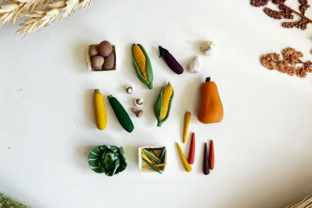 An arrangement of miniature fall vegetables