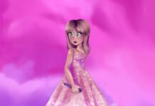 Review: Taylor Swift’s ‘Eras Tour’ is nostalgic, dazzling and unforgettable Taylor Swift wearing a pink ballroom gown with a black microphone during “Enchanted” at the Eras Tour. The background is a bright pink.