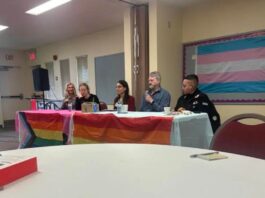 Jodan Drosier (second from right) answers a question about his life experiences as a transgender man surrounded by fellow panelists at the West Side Pride film screening at the Kanata United Church on Nov. 23, 2024.