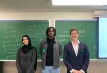 CUSA presidential candidates discuss clubs, transparency at Muslim Students’ Association town hall Two men and one woman stand beside each other.