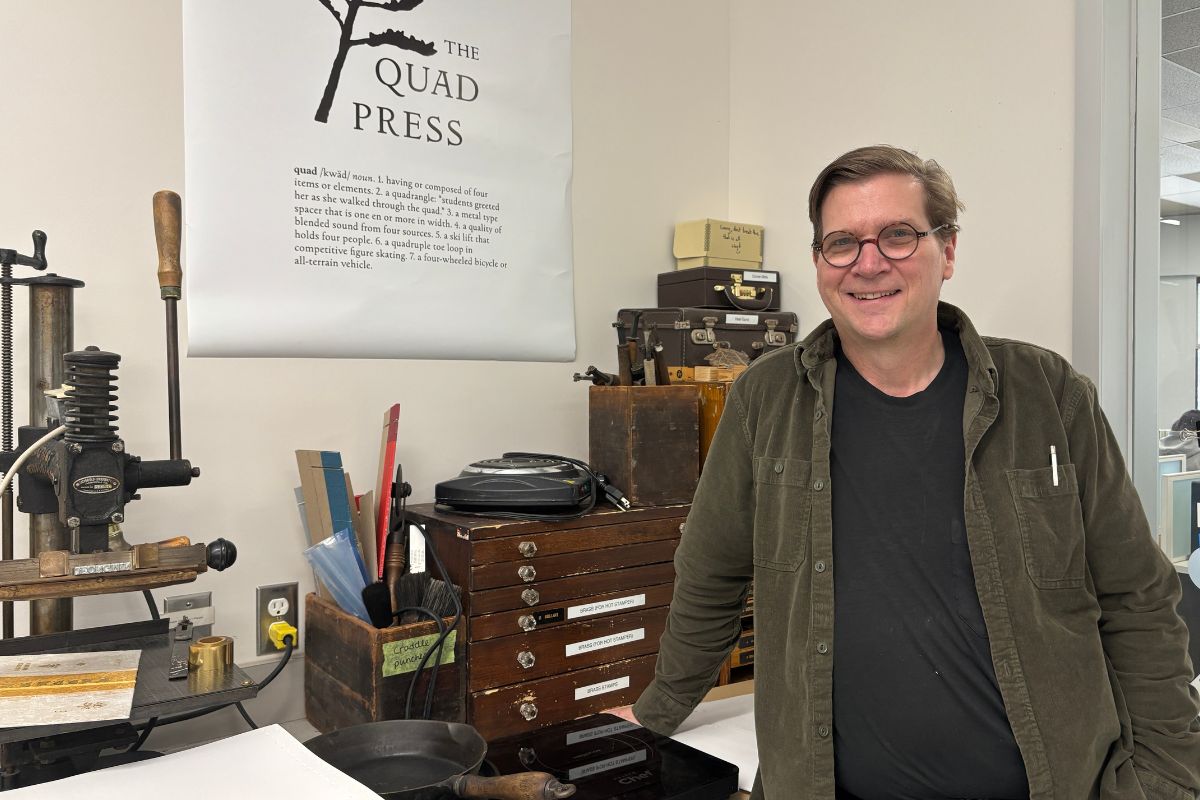 The Book Arts Lab’s master printer, Larry Thompson, brought the 'Steal This Poster' campaign to Carleton University in 2023. [Photo by Alexa MacKie/the Charlatan]