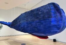 New CUAG exhibition challenges responses to the climate crisis Artist Cynthia Girard-Renard’s paper whale ‘Tryphon’ suspended from the ceiling as part of the exhibit ‘The Air of the Now and Gone’ at the Carleton University Art Gallery on Jan. 26, 2025.