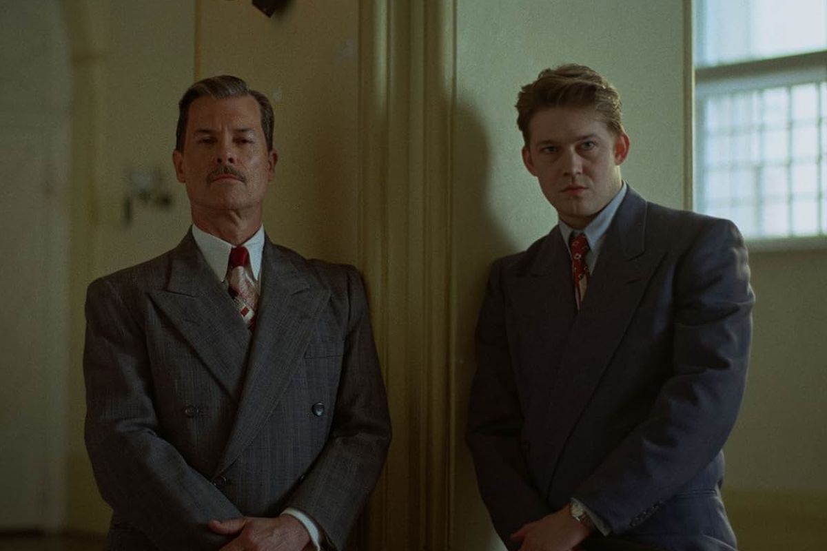 Guy Pearce and Joe Alwyn as father and son in 'The Brutalist.'