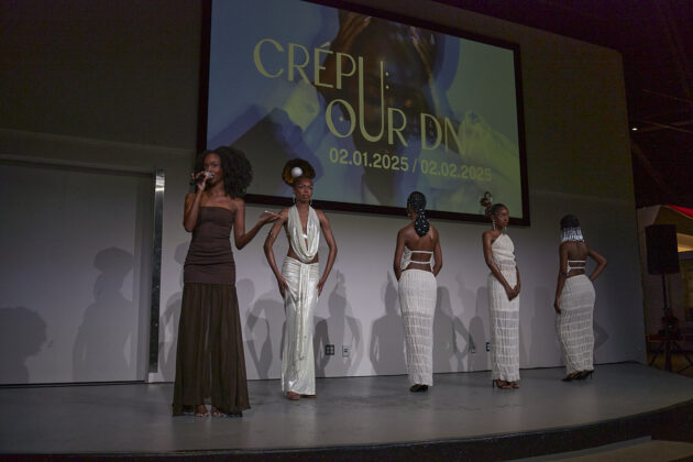 Montessa Barahoga (left) chooses to incorporate pearls into her runway design to represent Black beauty at the Crépu: Our DNA event on Feb. 2, 2025.