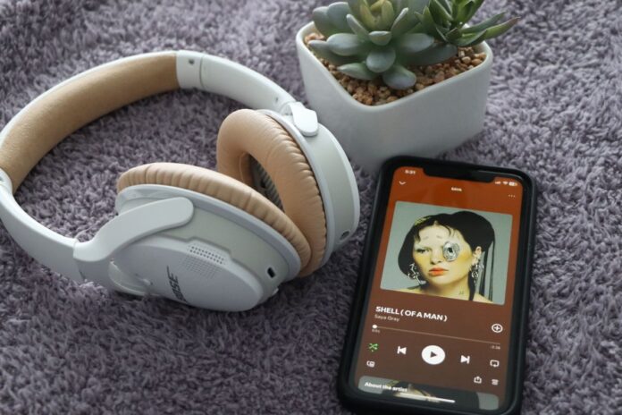 Phone, plants, and headphones