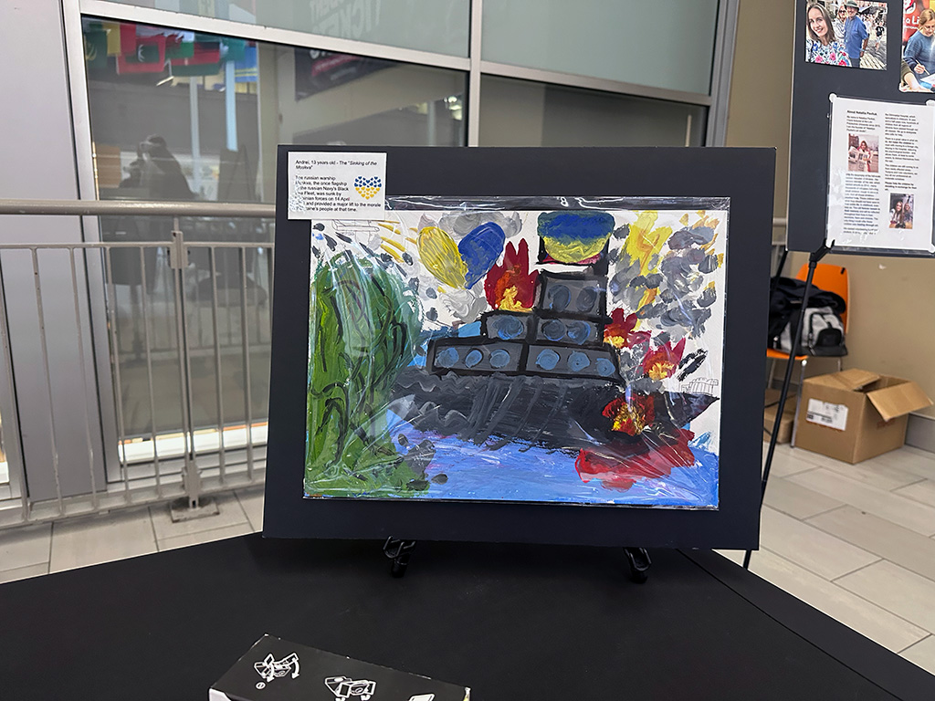 A colourful painting is on display in a university to support Ukraine.