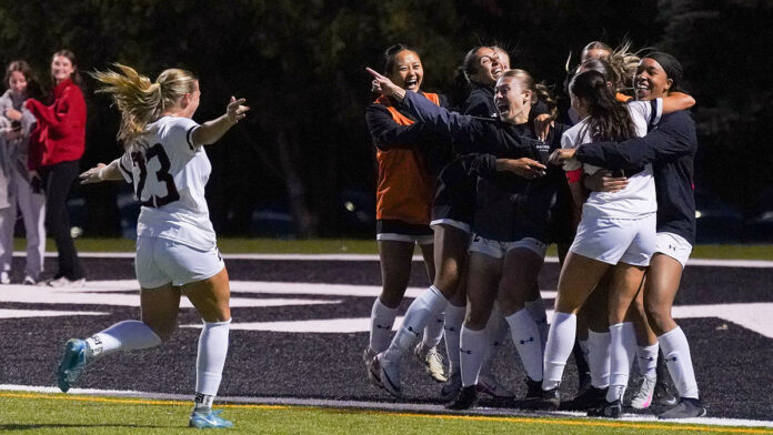 Carleton Ravens players celebrate goal during the second half at TAAG Park