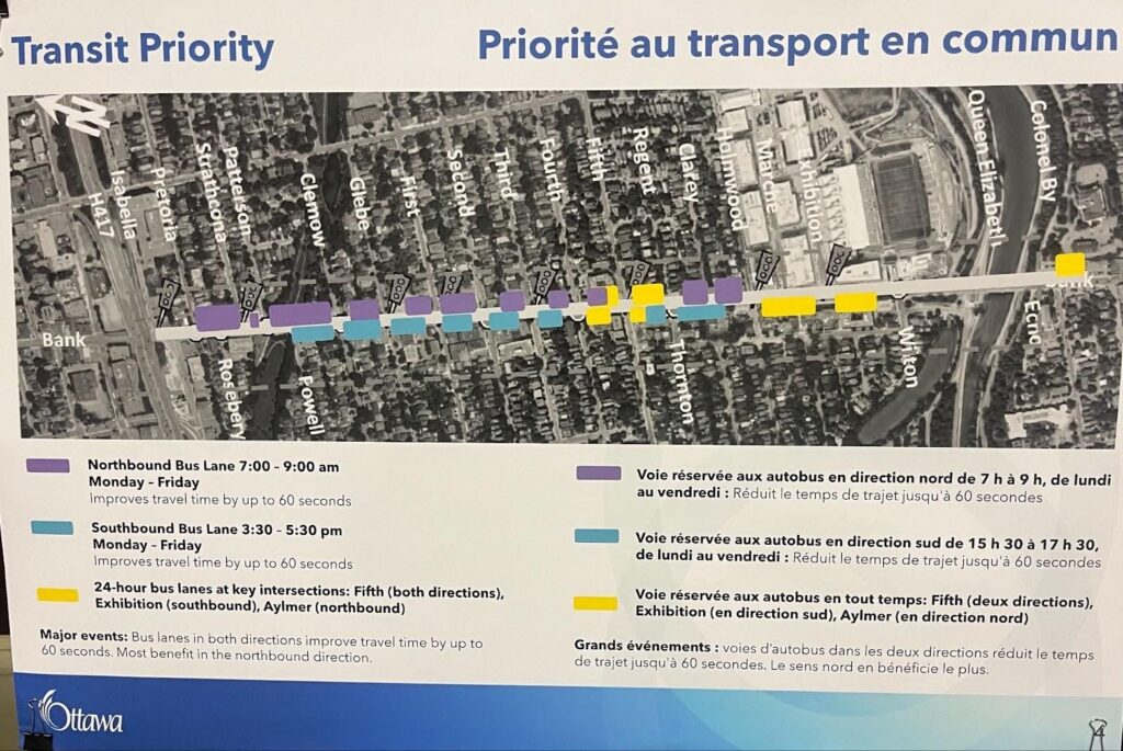 Map on white background showing transit priority on Bank Street. 