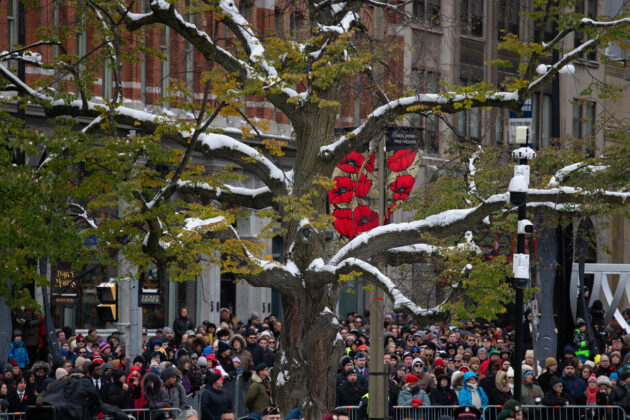 Crowd gatherimg on the street.