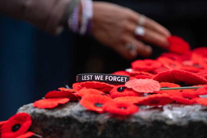 Lest We Forget written on a bracelet
