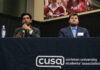 Both CUSA presidential candidates facing multiple disqualifications, new reports say Two people at a desk.