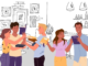 Celebrating Book Lovers Day with my favourite reads this year An illustration of about five students talking and exchanging textbooks in an enclosed space.