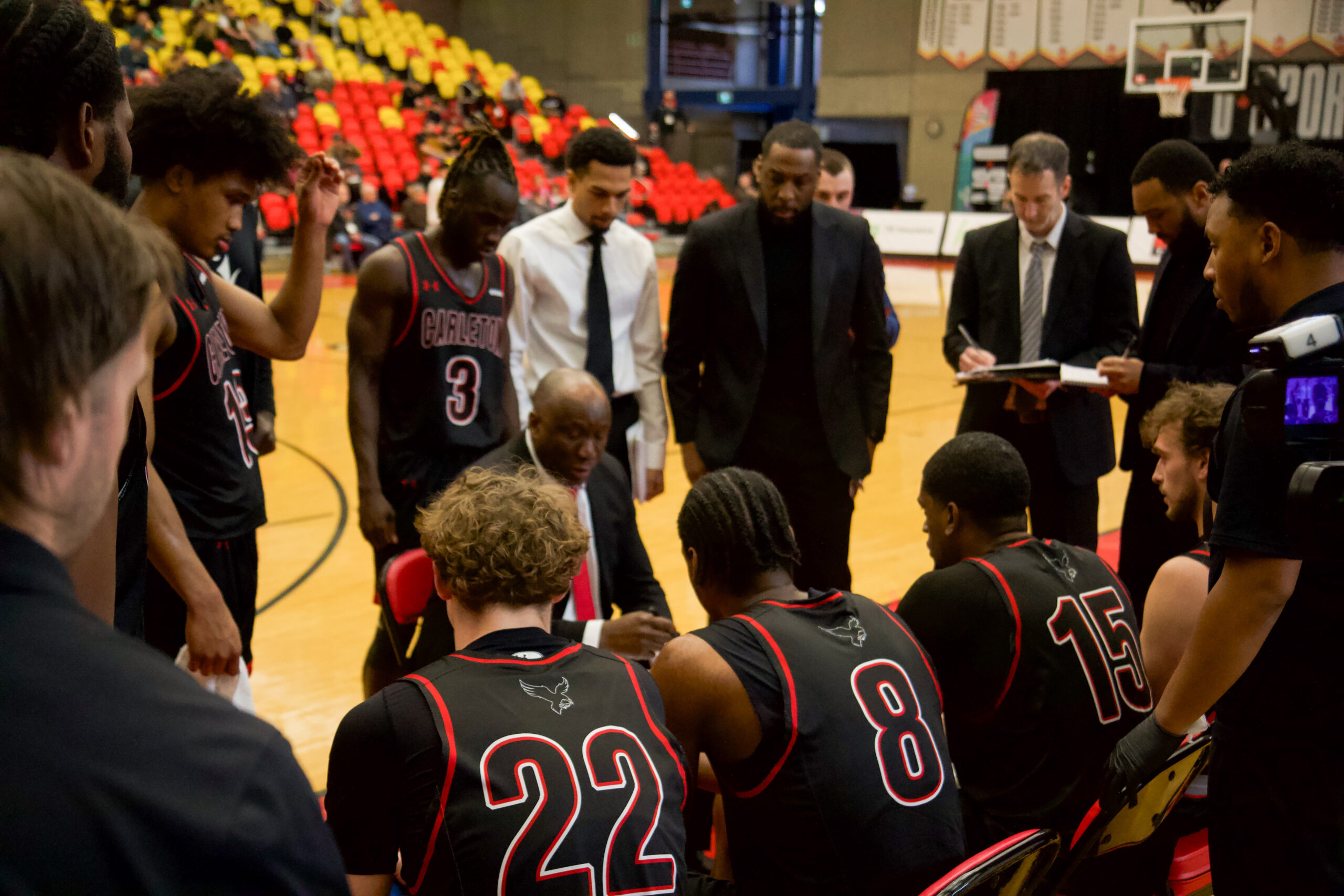 Carleton Ravens team huddle