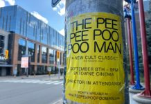 Review: The Pee Pee Poo Poo Man is worth its cult following A yellow poster outside on a pole for the Pee Pee Poo Poo Man
